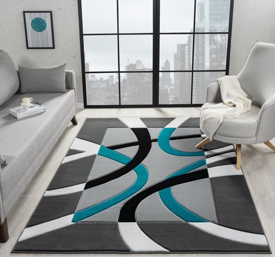 Sam's Rugs Ultra Soft Area Rug Hand Carved - Modern Abstract Design for Indoor Living Room & Bedroom - Stain Resistant, Easy to Clean Turquoise- 50269 - Image 2