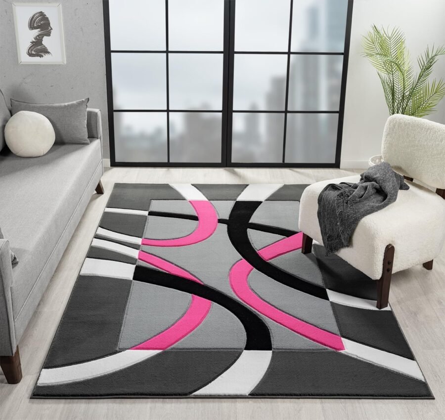 Sam's Rugs Ultra Soft Area Rug Hand Carved - Modern Abstract Design for Indoor Living Room & Bedroom - Stain Resistant, Easy to Clean Pink - 50286
