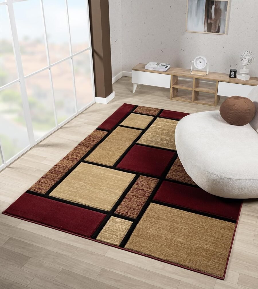Sam's Rugs Ultra Soft Area Rug Hand Carved - Modern Abstract Design for Indoor Living Room & Bedroom - Stain Resistant, Easy to Clean - Burgundy 50434