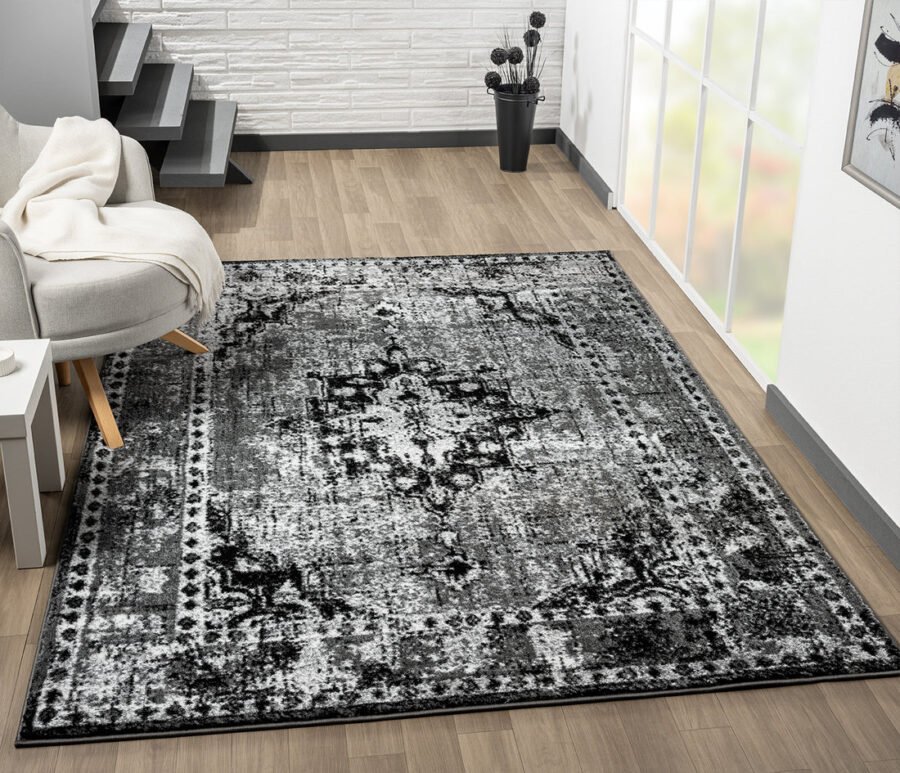 Sam's Rugs Ultra Soft Area Rug - Modern Abstract Design for Indoor Living Room & Bedroom - Stain Resistant, Easy to Clean Black - 45270