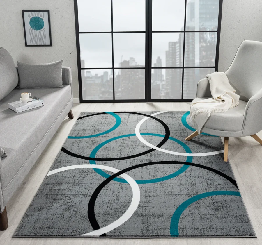Sam's Rugs Ultra Soft Area Rug - Modern Abstract Design for Indoor Living Room & Bedroom - Stain Resistant, Easy to Clean Aqua - 45363