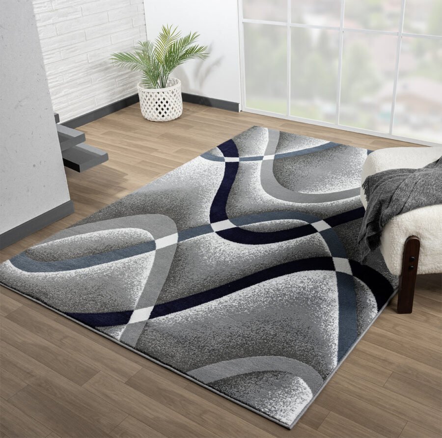 Sam's Rugs Ultra Soft Area Rug - Modern Abstract Design for Indoor Living Room & Bedroom - Stain Resistant, Easy to Clean  Blue- 45560