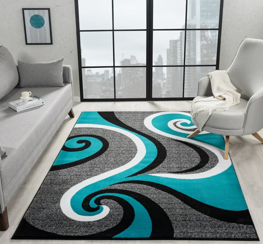 Sam's Rugs Ultra Soft Area Rug - Modern Abstract Design for Indoor Living Room & Bedroom - Stain Resistant, Easy to Clean Aqua - 45963