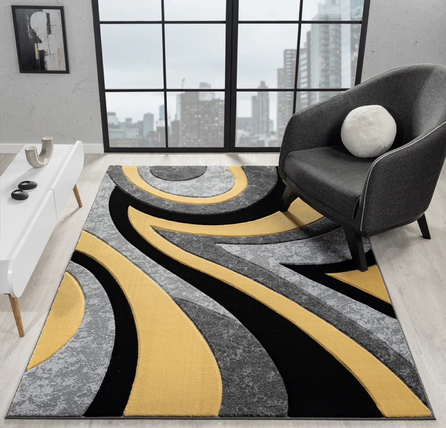 Sam's Rugs Ultra Soft Area Rug Hand Carved - Modern Abstract Design for Indoor Living Room & Bedroom - Stain Resistant, Easy to Clean  Yellow - 50012