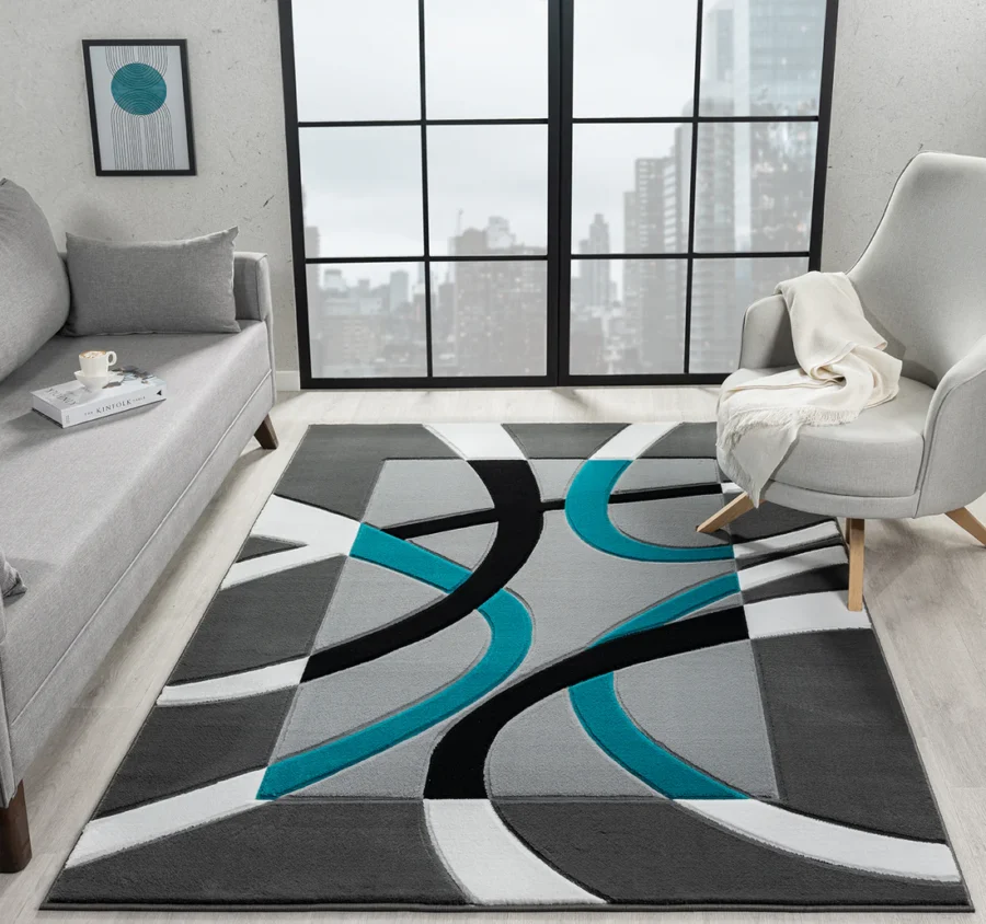 Sam's Rugs Ultra Soft Area Rug Hand Carved - Modern Abstract Design for Indoor Living Room & Bedroom - Stain Resistant, Easy to Clean Turquoise- 50269