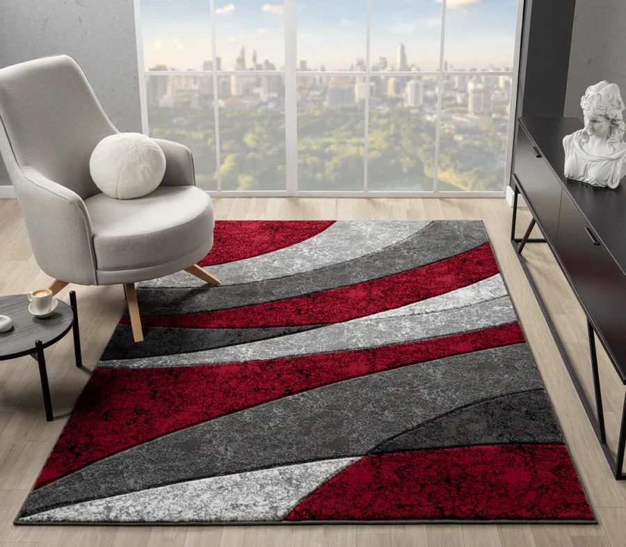 Sam's Rugs Ultra Soft Area Rug Hand Carved - Modern Abstract Design for Indoor Living Room & Bedroom - Stain Resistant, Easy to Clean  Red - 50330