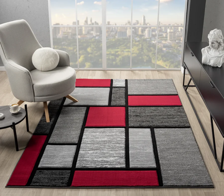 Sam's Rugs Ultra Soft Area Rug Hand Carved - Modern Abstract Design for Indoor Living Room & Bedroom - Stain Resistant, Easy to Clean - Red 50430